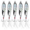 Fishing Spoon Lures, Hard Metal Spoon Fishing Lures Casting Trout Spoons with Treble Hook Jigging Spoon Bait for Bass Pike Trout Walleye Salmon Saltwater Freshwater - size: 28g(1oz)-5pcs, style: With Feather