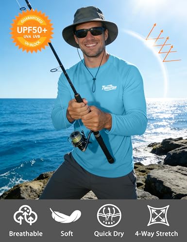 Men's UPF 50+ Sun Fishing Shirt, Long Sleeve UV Protection Tee, Quick Dry Rash Guard for Outdoor Swim Hiking - color: Medium Blue (Largemouth Bass), size: XX-Large