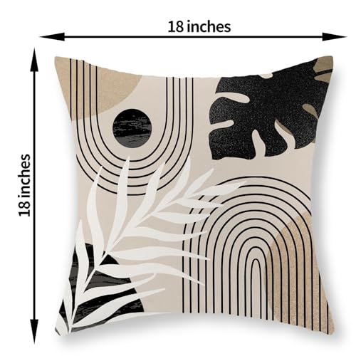 Boho Black Pillow Covers 18x18 Inch Set of 2 Black BeigeTropical Leaf Decor Mid Century Throw Pillows Outdoor Bohemian Modern Decorative Pillowcase Farmhouse Linen Cushion Case for Couch Sofa - color: Black-mid Century 2, size: 18" x 18" (Pack of 2)