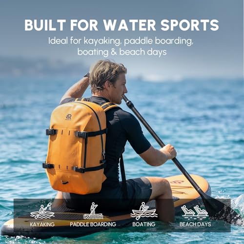 Premium IPX7 Airtight Waterproof Backpack for Kayaking Orange | Boating, Paddle Boarding, Fishing, 30L with Resin Zipper, Rugged Gear Protection Submersible Backpack, Water Sports, Surfing - color: Orange