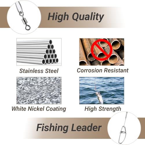 QISHUO Stainless Steel Fishing Leader Freshwater Rigs Saltwater Fishing Leaders Strength Lure Snap Wire Leader Line White Nickel 60pcs