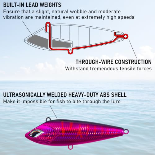 Alwonder High Speed Trolling Lures Up to 17 Knots Saltwater Fishing Lures Sinking Hard Baits 6-3/4”/7.5oz with Heavy-Duty 7/0 Hook Deep Diving Jerkbait Fishing Plug Offshore Lure for Marlin Tuna Wahoo - color: Hot Pink Mackerel