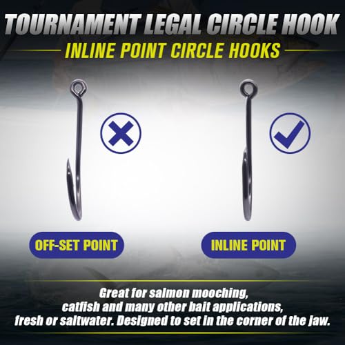 LURELINK-Inline-Circle-Hooks-Saltwater-for-Catfish-Bass-Octopus-Hooks-Fishing-Hook-Freshwater 50 Pack - color: Black, size: 5/0 50-Pack