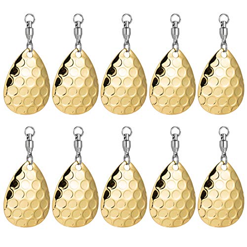 Alwonder 10 Pack Spinner Blades with Ball Bearing Swivels Tail Spinner Spinnerbait Lure Making Supplies Bass Lures Soft Lures - color: #3.5 Hammered Colorado Blades, Gold, 10pcs