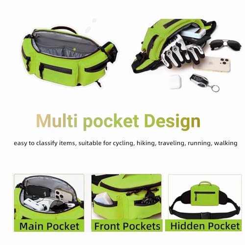 Large Fanny Pack for Men Women with Reflective Stripe, Concealed Casual Waist Bag with Adjustable Belt for Cycling Hiking Fishing Camping Travel (Green) - color: Green
