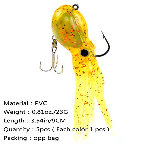 Artificial Octopus Swimbait, Skirt Tail Lure | 3.54/7.87/9.45in, jig head sinking trolling bait. Lingcod, bass, rockfish, saltwater. - color: 5 Colors-3.54inch/0.81oz-5pcs
