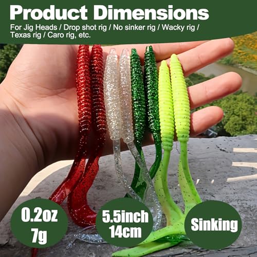 Eupheng Twist Tail Swimbait Fishing Lure, 2.3in/2.7in/4in/5.5in 100PCS Grub Saltwater Fishing Soft Bait Trailer for Bass Crappie Fishing - size: 5.5in(14cm)-10PCS-White