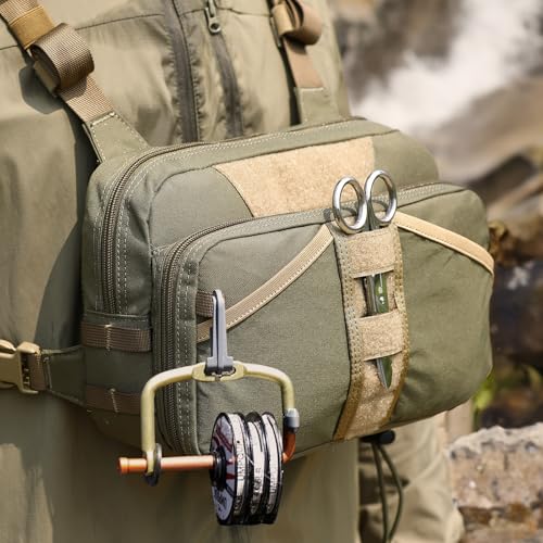 VOTAGOO GEAR Fishing Chest Pack, Fly Fishing Bag for Men and Women, Tackle and Fly Boxes Storage Pack, Hunting Binocular Pack - color: Green