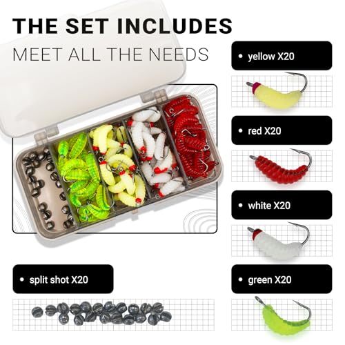 100pcs Soft Silicone Fishing Lures with Hooks, Biomimetic Maggot & Earthworm Dual-Form Bait, Lifelike Artificial Worm Lure for Freshwater/Saltwater Bass Trout Fishing