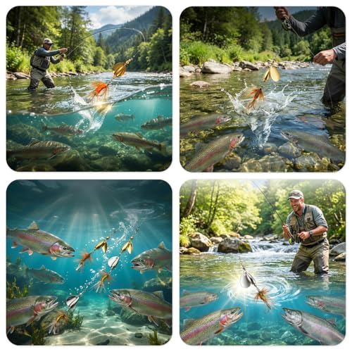 Trout Spinner Lures with Stimulator/Humpy Dry Fly Tail, Brass Hard Metal Hand-Tied Rooster Bait Tail Fishing Spinnerbaits for Bass Pike Salmon Saltwater Freshwater Lake River - color: 10PCS