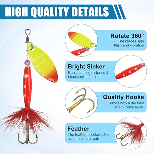 Spinnerbaits Rooster Bait Tail Fishing Lures Kit Inline Spinner Spoon Lures Bass Salmon Trout Hard Metal Spinner Baits for Saltwater Freshwater - style: 5pcs Spinnerbaits-b