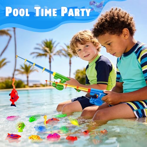 CozyBomB™ Magnetic Fishing Toys Game Set for Kids | Water Table Bathtub Kiddie Pool Party Pole Rod Net, Outdoor Plastic Floating Fish, Toddler Bath Color Ocean Sea Animals Birthday Gift Age 3-5 6 4-8 - size: 20 Fishes