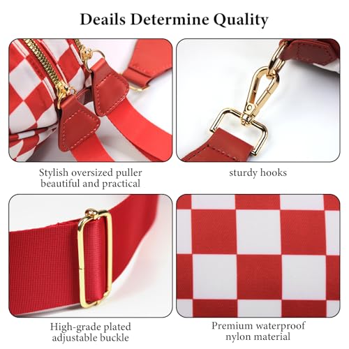 Crossbody Bags for Women, Checkered Bum Bag Crossbody, Spacious Nylon Shoulder Handbag Mom Bag (Red checkered) - color: Red checkered