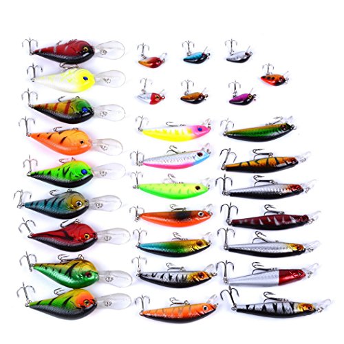 Aorace Fishing Lures Kit Mixed Including Minnow Popper Crank Baits with Hooks for Saltwater Freshwater Trout Bass Salmon Fishing - color: Item-C 30pcs