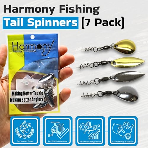 Harmony Fishing Company - [7 Pack] Tail Spinners (Hitchhikers for Soft Plastic/senko Fishing Lures, Willow or Colorado Blade) - style: Colorado Blade (7 Pack, Gold)