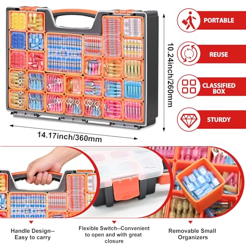 Tnisesm 1530Pcs Ultimate Heat Shrink Wire Connectors with Wire Cutter Stripper Waterproof Electrical Spade Connectors kit, Insulated Crimp Ring Fork Spade Terminal T-Tap Solder Butt Splice Connectors