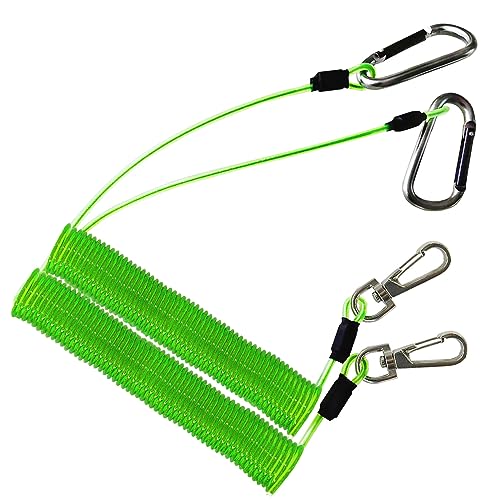 Fishing Lanyard, Heavy Duty Coiled Lanyards Stainless Steel Wire Inside, Safety Rope Extension Cord Tether Retractable Fishing Accessories for Rods, Pliers, Boating, Paddles, Kayak - color: Thick Green