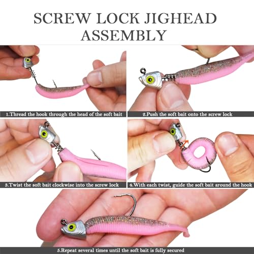 Screw Lock Swimbait Jig Heads 15 Pack, 3D Chartreuse Eyes & Sharp Hooks, Lead Fishing Jigheads for Bass Fishing, 1/8oz, 3/16oz, 1/4oz, 3/8oz - size: 1/8oz-15Pcs