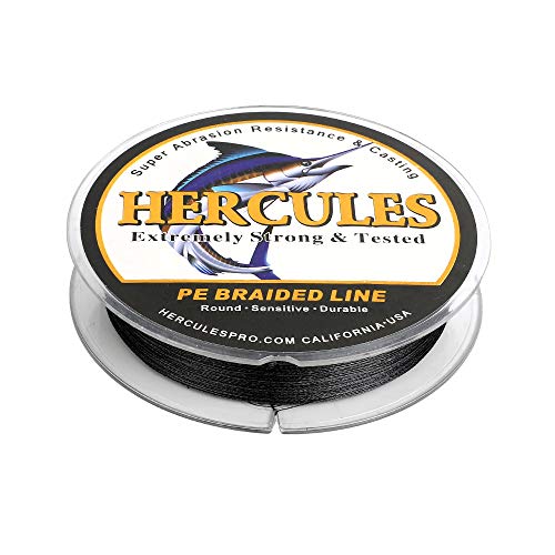 HERCULES Cost-Effective Super Strong 4 Strands Braided Fishing Line 6LB to 100LB Test for Salt-Water, 109/328 / 547/1094 Yards (100M / 300M / 500M / 1000M), Diam# 0.08MM - 0.55MM, Hi-Grade - color: Black, size: 10LB(4.5KG)-0.12MM-1094YDS(1000M)