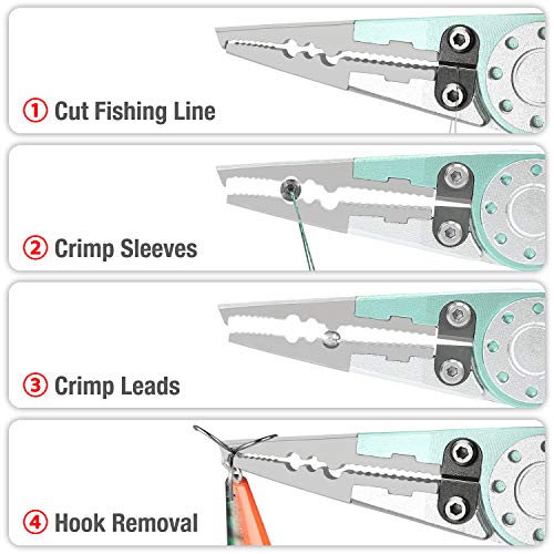 HAUSHOF 3PC Fishing Tool Kit, Stainless Steel Fish Lip Gripper, Aluminum Fishing Pliers with Sheath, Fish Hook Remover with Safety Coiled Lanyard