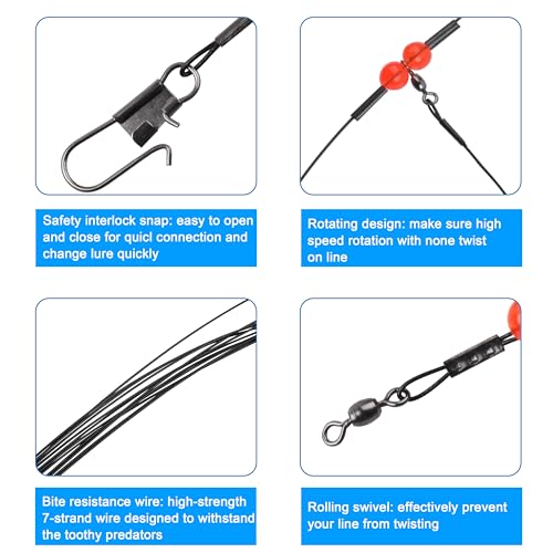 Fishing Leaders Saltwater Tackle Surf Fishing Rigs High Strength Steel Fishing Wire Leaders with Swivel Snaps Beads Gear Equipment for Lures Bait Hooks, 1Arm 2Arms & 3Arms - color: Black