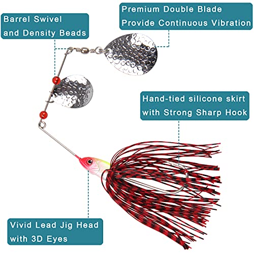 Fishing Lures Spinner Baits 6pcs Skirt Jigs Bass Lures Spinnerbaits Kit | Multicolor Blade Buzzbaits Spinner Bait Lures for Bass Trout Pike Salmon Walleye Freshwater Saltwater Fishing