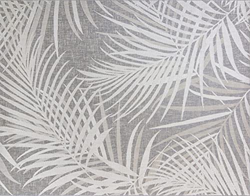 Gertmenian Indoor/Outdoor Flatweave Area Rug - 8x10 Large, Stain & UV Resistant, Ideal For Deck, Patio, Poolside, Mudroom - Royal Palm Leaf, Gray, 21951 - color: Royal Palm Leafs Gray, size: 7'10" x 10' (Rectangular)