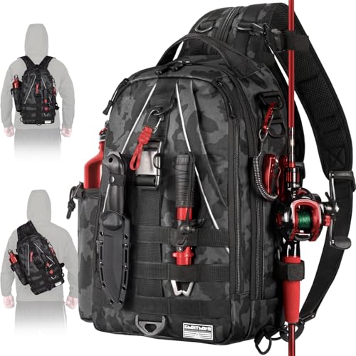 Ghosthorn Fishing Backpack Waterproof Tackle Bag Sling Bag Gift - color: Black Camouflage, size: Large