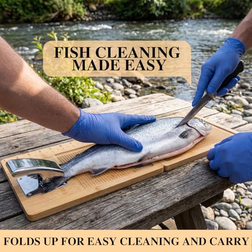 LemonRoad 2 Pcs Fish Cleaning Board with Clamp Foldable Fish Fillet Board Extra Large 24 Inches with Grippy Surface and Non-slip Bottoms Fishing Portable Measuring Table for Fishing Man Woman