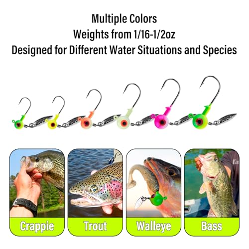 Dr.Fish 10 Pack Underspin Jigs Heads Freshwater Fishing Jig Spinner Stand up Swimbait Bass Walleye Fishing Hooks Willow Blade Round Bottom - color: Glow White, size: 1/2oz