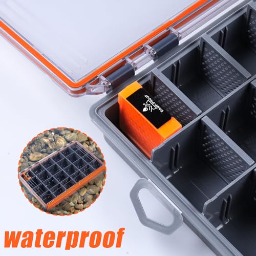 Tackle Box with Adjustable Dividers, Waterproof Fishing Lure Tackle Organizer Box for Hooks Baits, Rustproof Clear Lid Plastic Bait Box for Saltwater Freshwater Fishing Accessories (Yellow, L) - color: Yellow, size: L