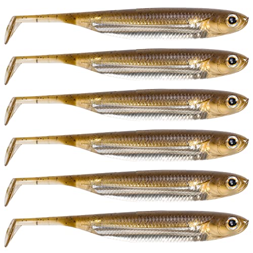 Dr.Fish Paddle Tail Swimbaits, Soft Fishing Lures for Bass Fishing 2.75-4.75 Inches, Freshwater & Saltwater Soft Plastic Baits Swim Shad Bait Minnow Lures Drop Shot - color: Brown, size: 4.75"-5 Pack