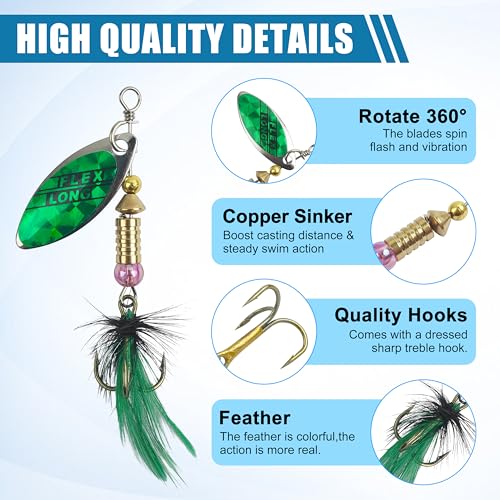 Spinnerbaits Rooster Bait Tail Fishing Lures Kit Inline Spinner Spoon Lures Bass Salmon Trout Hard Metal Spinner Baits for Saltwater Freshwater - style: 5pcs Spinnerbaits-a