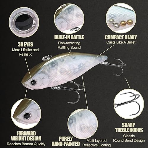 LUCKY CRAFT LV 500 MAX Freshwater Fishing Lures, Sinking Lipless and Long-Casting Crankbait, 3 Inch Vibration Rattle Bait, Perfect Fishing Gear for Tackle Box and Accessories - color: 291 Aurora Ghost Wakasagi