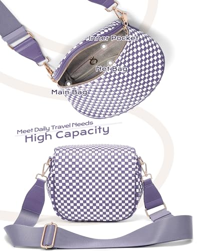 Trendy Woven Checkered Crossbody Bum Bag for Women，PU Leather Checkered Purse Fanny Packs Belt Bag (Woven Bum Bag - Cloudy Purple White) - color: Woven Bum Bag - Cloudy Purple White