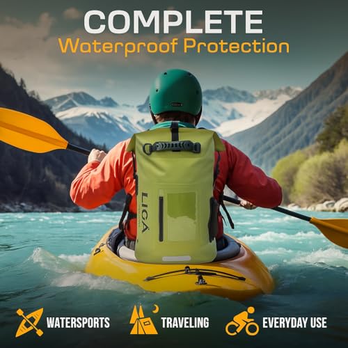 LIGA Waterproof Duffel Bag Backpack, 30L Heavy Duty Roll-Top Closure Travel Backpack, Cushioned Dry Storage Bag for Hiking, Kayak, Travel, Biking, Camping, Fishing (Green) - color: Green
