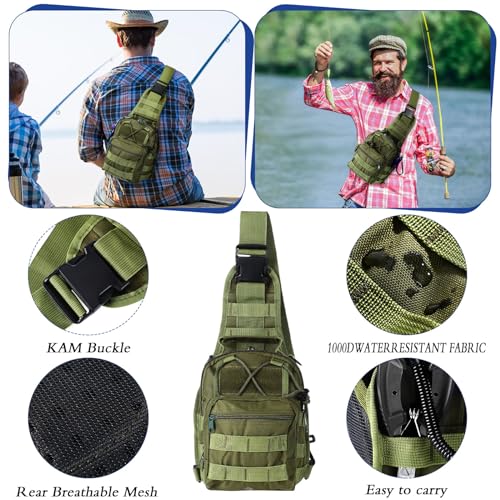 Sosation 482 Pcs Fishing Sling Tackle Bag Set Fish Tackle Box Backpack Storage Fishing Gear and Equipment Included Fish Hook Remover Tool Lures Lip Gripper, Gift for Men - color: Military Green