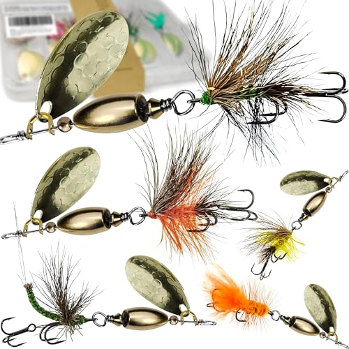 Trout Lures Rooster Bait Tail Fishing Spinnerbaits, Brass Hard Metal Spinner Baits Trout Fishing Lures for Bass Salmon Pike Freshwater Saltwater Lake River - color: B2-5pcs-1/4oz