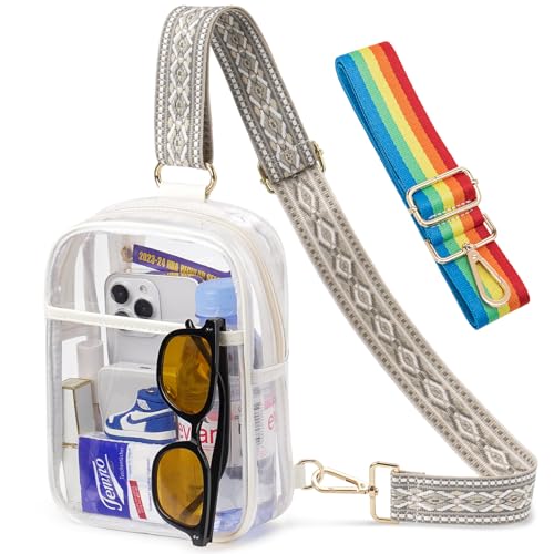 3 Pockets Clear Bag for Stadium Events with 2 Long Straps Sling Backpack Fanny Pack Concert Crossbody Purses for Women - color: 1# White-a, style: Style 1