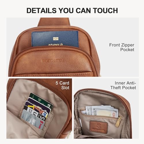 BOSTANTEN Sling Bag Quilted Crossbody Bags for Women Cross Body Purse Leather Fanny Pack with Adjustable Guitar Strap - color: A-brown