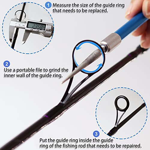 Fish Rod Repair Kit 26PCS Fishing Pole Eyelet Repair 13 Size Pole Ceramic Guides Rings Replacement Kit with 1pcs Tweezers and 1pcs Serrated Stick Tools - color: Black