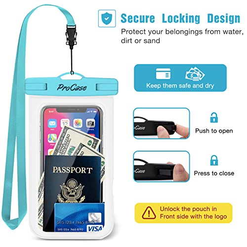 ProCase 2 Pack Waterproof Phone Pouch Case, 7" Universal Underwater Cellphone Dry Bag for iPhone 17 Air 16 15 14 13 Pro Plus Max 12 11, Galaxy S24 S23 S22 Ultra Pixel -Blue/Pink - color: Blue/Pink