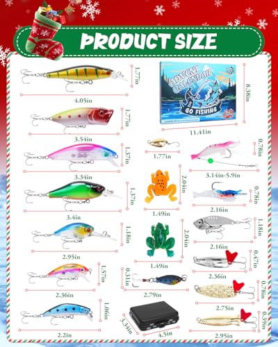 UCEC Advent Calendar 2026 Fishing Advent Calendar Fishing Gifts for Men Teens Boys 24 Days Christmas Countdown Calendar Fishing Tackle Lures Gifts