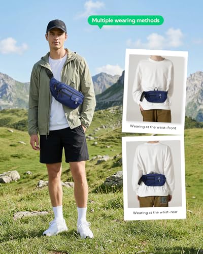 WATERFLY Fanny Pack Waist Bag: 3L Waist Pack with Anti-Theft RFID Blocking, 9 Pockets & Adjustable Belt Water Resistant Hip Pack for Women Men Travel Hiking Running - color: Navy Blue