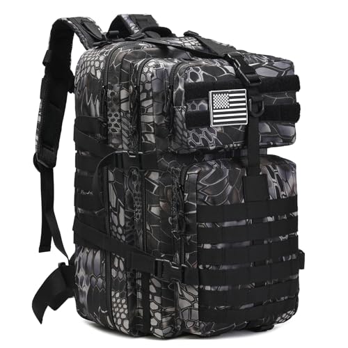 Tactical Backpack for Men, 45L Military Gym Backpacks, Large 3-Day Assault Pack Bug Out Bag MOLLE Daypack for Rucking Fishing Camping (Python camo) - color: Python Camo