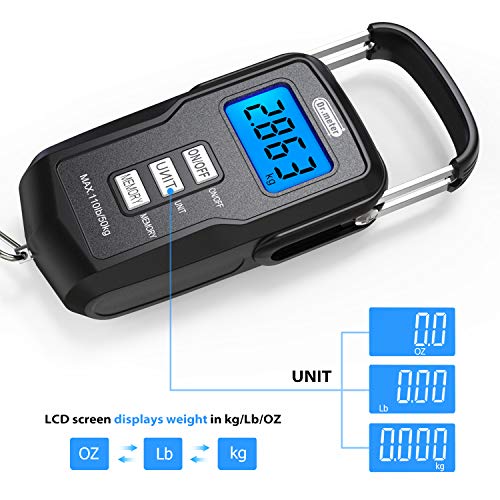 Dr.Meter Fish Scale Backlit LCD Display FS01: 110lb/ 50kg Digital Luggage Scale with Storage Function Numerical Comparison, Built-in Measuring Tape, Batteries Included - Fishing Gifts for Men