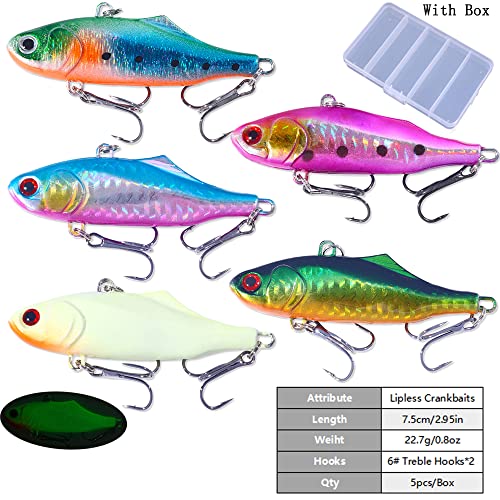 Lipless Crankbait, Rattle Trap Fishing Lures for Freshwater Saltwater, Lipless Crankbaits for Bass Fishing Lure Set for Bass Trout Walleye Redfish Pike, 5pcs with Box - color: E:2.95in/0.8oz/5pcs