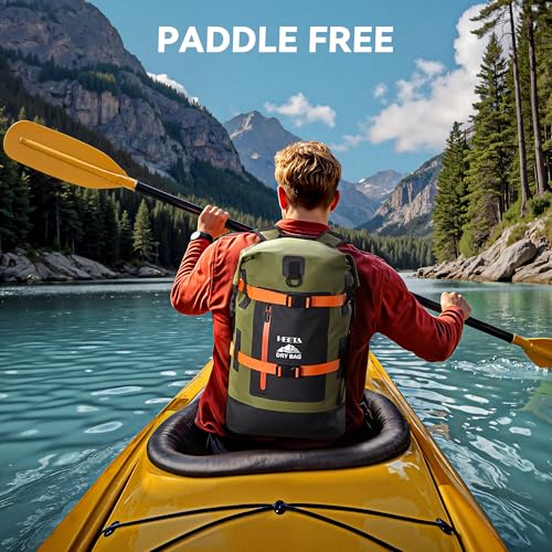 HEETA Dry Bags Waterproof Backpack 40L for Men & Women, Roll Top Heavy Duty Cushioned Hiking Backpack for Kayaking Boating Paddle Boarding Fishing Travel Camping Beach Vacation Cruise Ship Essentials - color: Green
