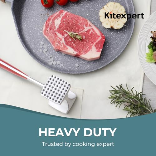 KITEXPERT Meat Tenderizer Hammer with Comfortable-Grip Handle, Dual-side Mallet for Kitchen, Heavy Duty Pounder For Tenderizing Steak, Beef and Fish, Red - color: Red