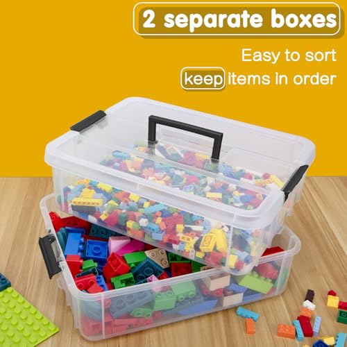 TERGOO 2 Layer Plastic Storage Containers with Lids, Multipurpose Clear Stack & Carry Box, Portable Craft Organizers and Storage Bin for Organizing Art & Craft, Sewing, Makeup, Nail Supplies (Black) - color: Black